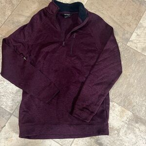 Old River men's quarter-zip pullover sweater in a maroon color medium